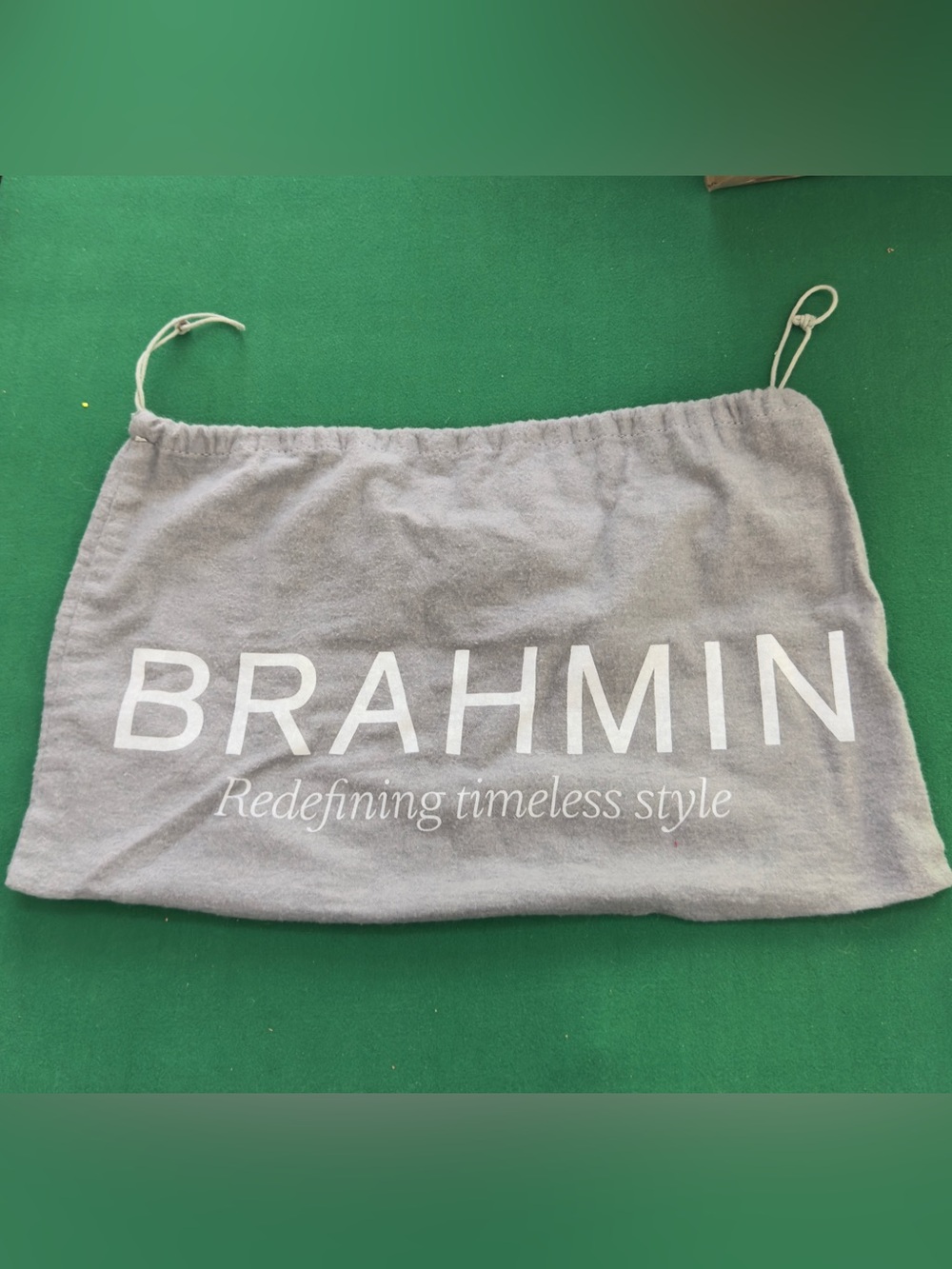 Brahmin Gray Drawstring Dust Bag with White Logo